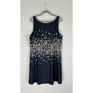 Loft Boat Neck Floral Midi Knee Length Dress Womens Size 16 Blue New Sleeveless